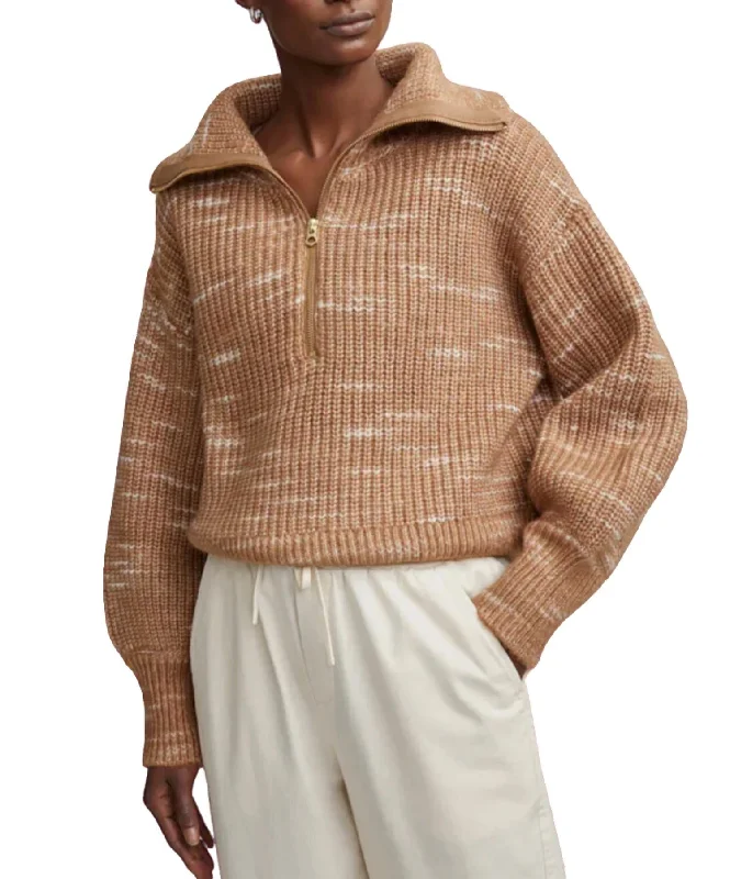 Ridley Dalmatian Half Zip Knit Sweater In Golden Bronze/egret