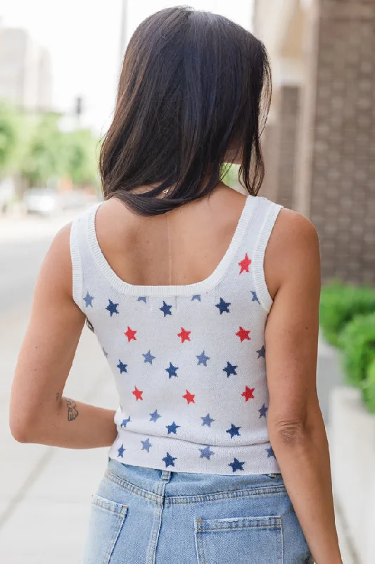 Take It In Stride Red White And Blue Star Printed Sweater Tank FINAL SALE