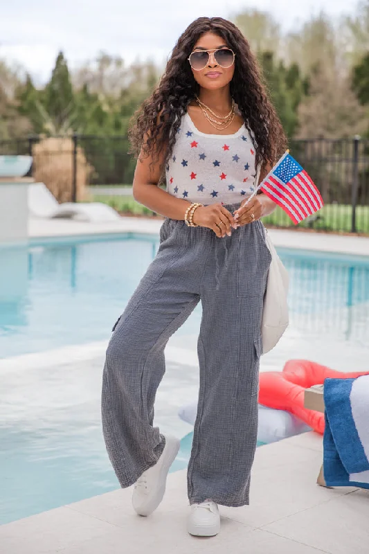 Take It In Stride Red White And Blue Star Printed Sweater Tank FINAL SALE