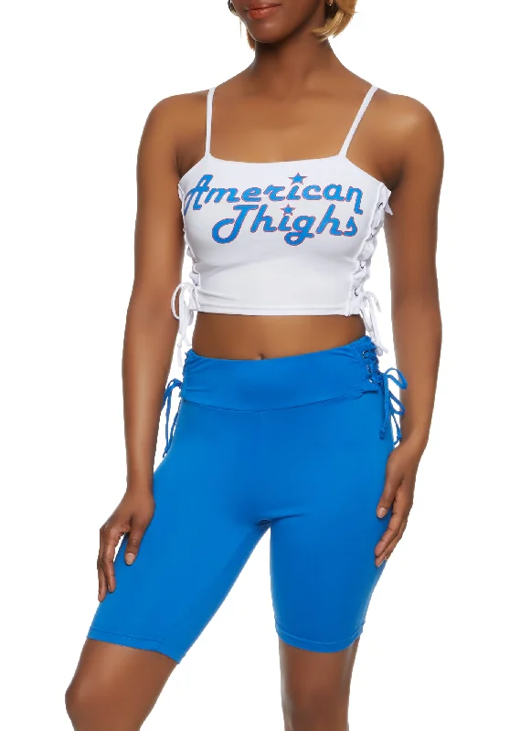 American Thighs Lace Up Side Crop Top