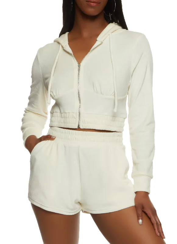 Iris Velour Full Zip Cropped Hoodie