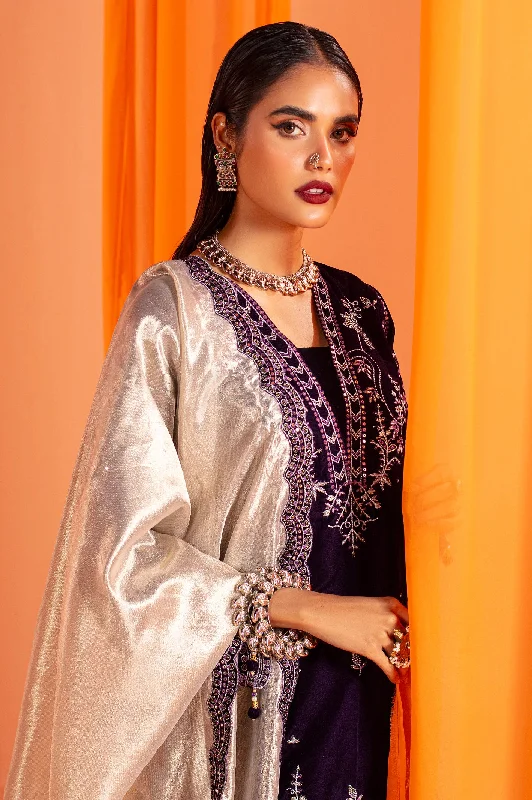 Purple Embroidered Kurti With Dupatta