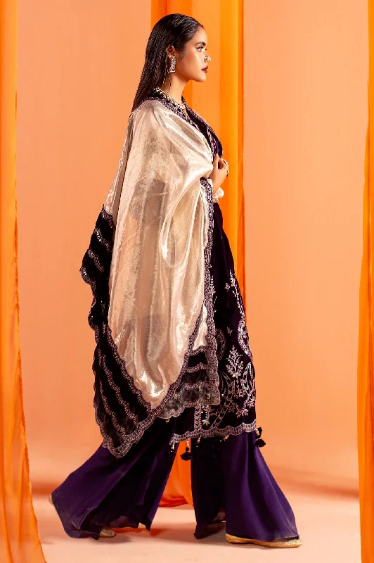 Purple Embroidered Kurti With Dupatta