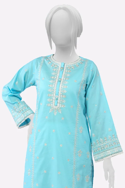 Sky Blue Embroidered Kurti