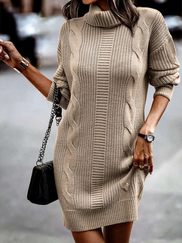 FZ Women's Mid-Length Turtleneck Long Sleeve Sweater Dress