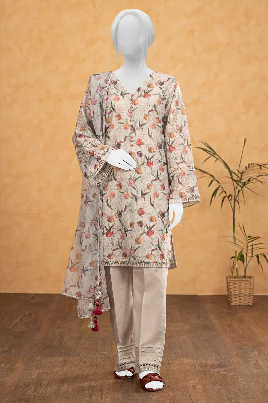 Light Beige Shiffli Printed 3PC Unstitched