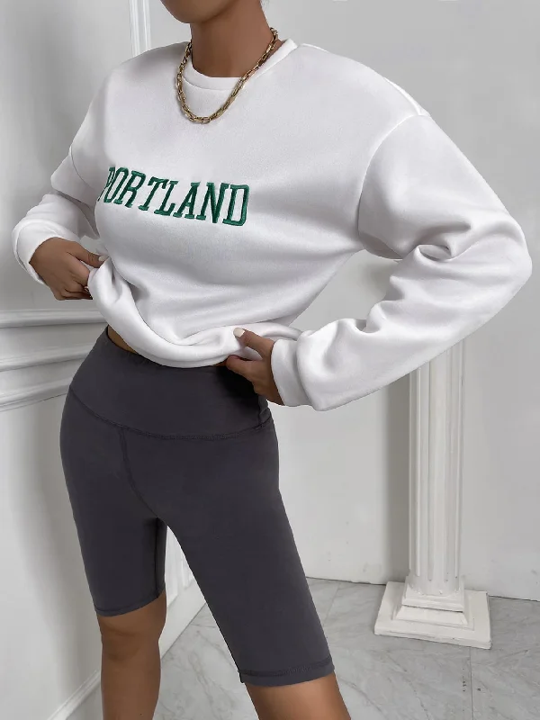 KittenAlarm - Letter Embroidery Drop Shoulder Sweatshirt