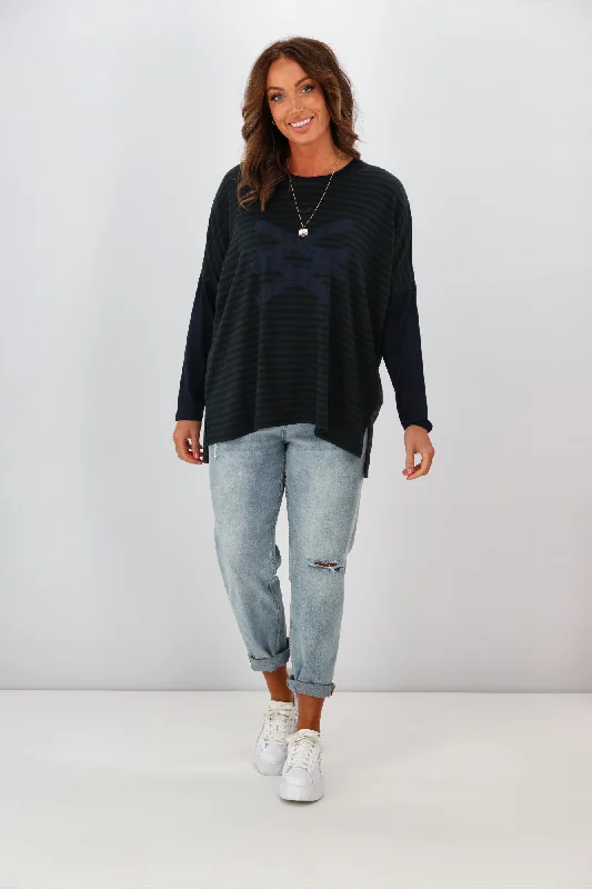 Alpine by Shine On Laurie Striped Oversized Top Ink Olive