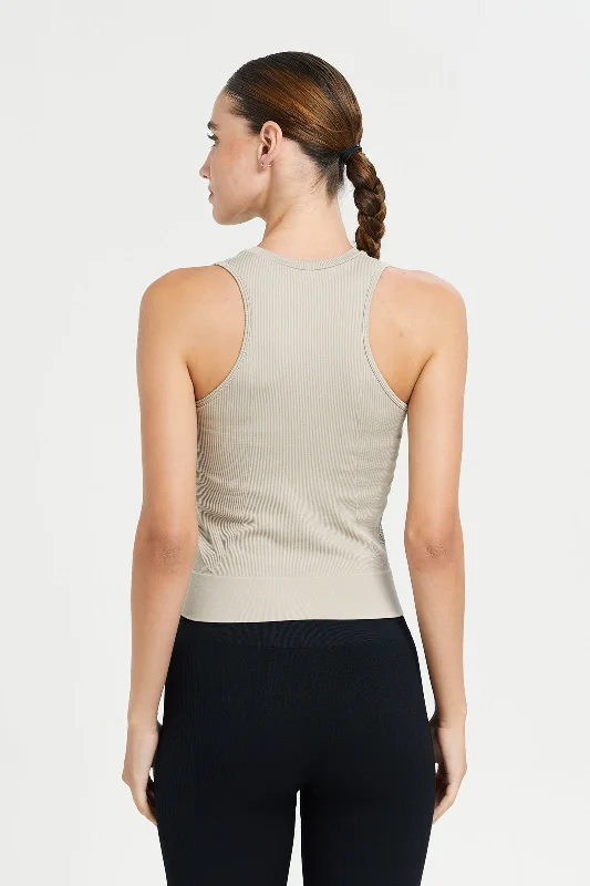 Women Beige Ribbed Active Vest