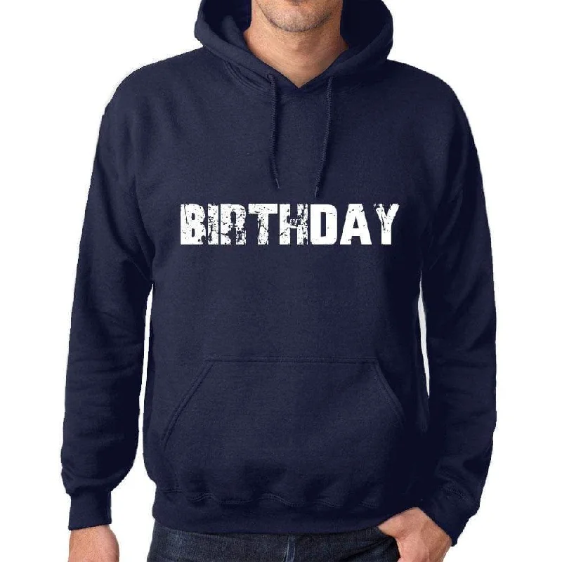 Unisex Printed Graphic Cotton Hoodie Popular Words BIRTHDAY French Navy