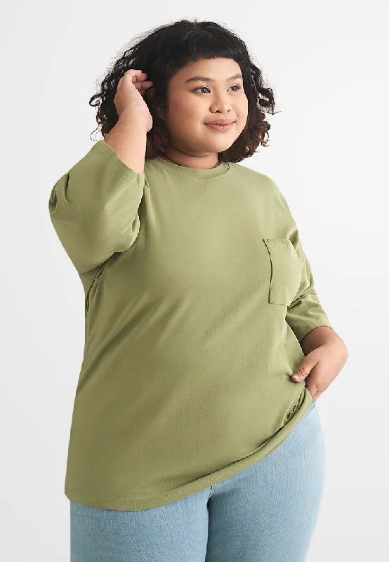 Cavina Cropped Sleeves Cotton Tee - Kaya Green