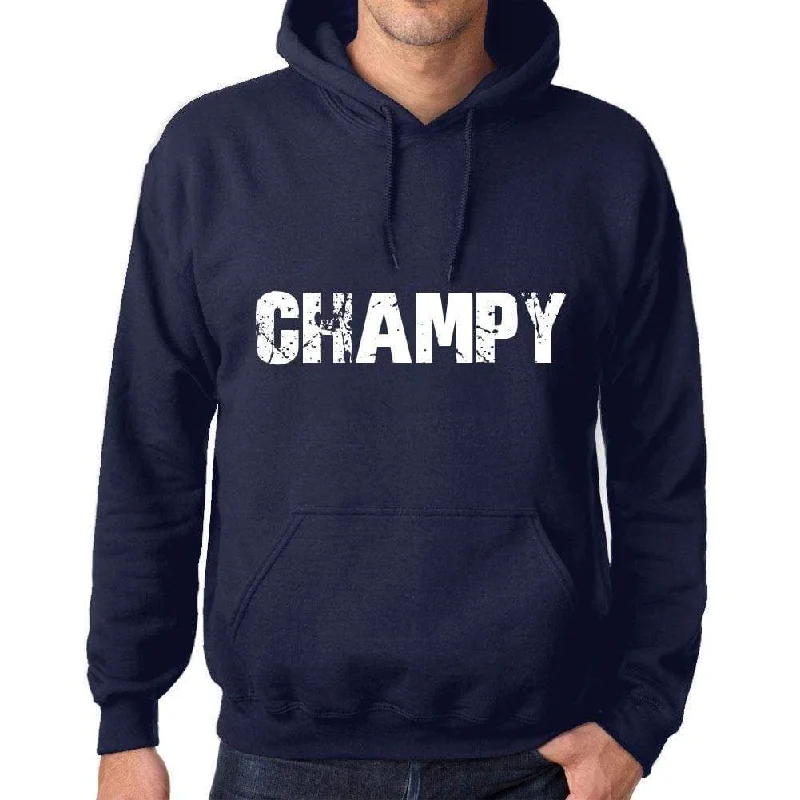 Unisex Printed Graphic Cotton Hoodie Popular Words CHAMPY French Navy