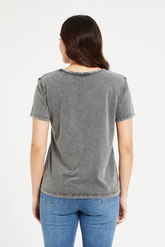 Women Charcoal Stitch Printed T-Shirt