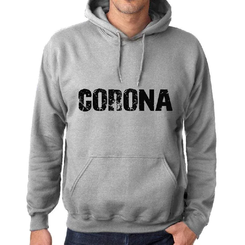 Unisex Printed Graphic Cotton Hoodie Popular Words CORONA Grey Marl