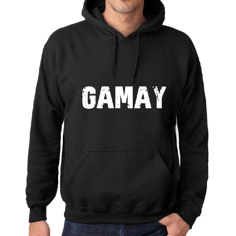 Men's Women's Unisex Printed Graphic Cotton Hoodie Soft Heavyweight Hooded Sweatshirt Pullover Popular Words GAMAY Deep Black