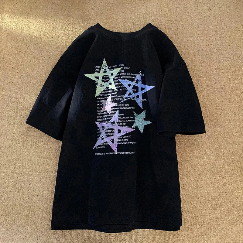 Harajuku Stars Graphic Tshirt Letter Print Short Sleeve Tees Y2k Streetwear T-shirt 2024 Summer Unisex Casual Tops