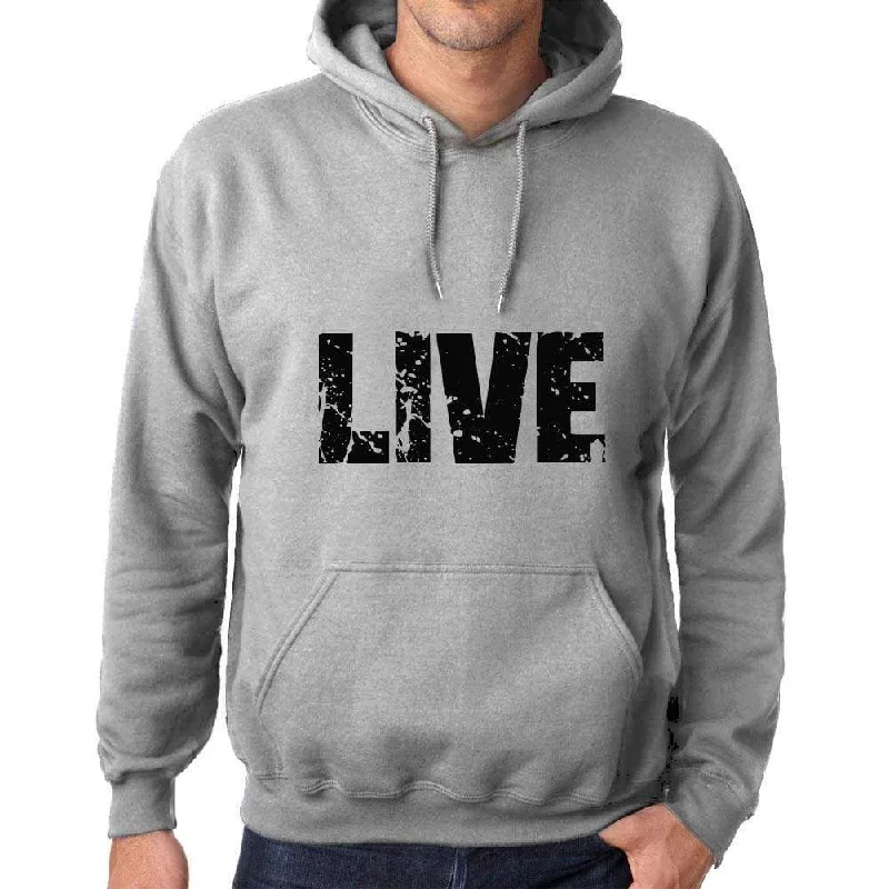 Unisex Printed Graphic Cotton Hoodie Popular Words LIVE Grey Marl