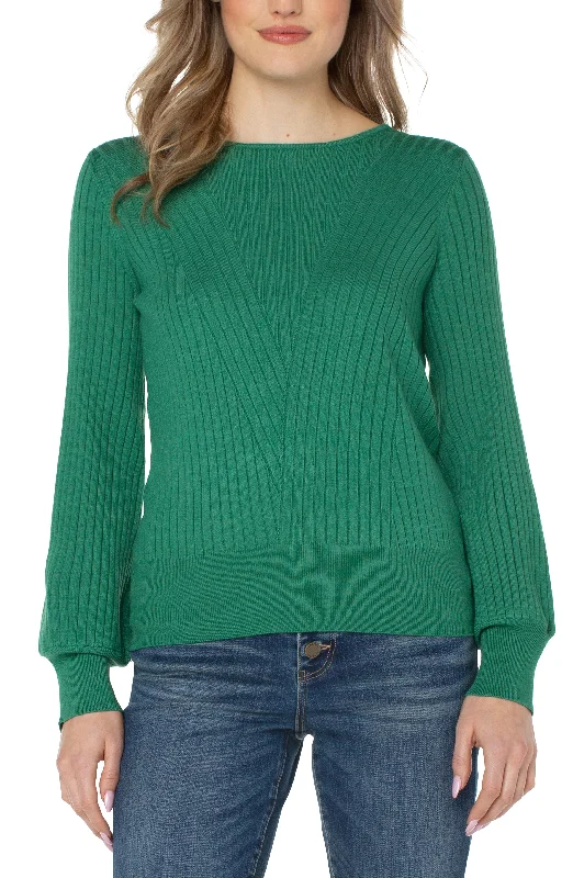 Liverpool Long Sleeve Crew Neck Sweater w/Transfer Rib Detail (Emerald Heather & Black)