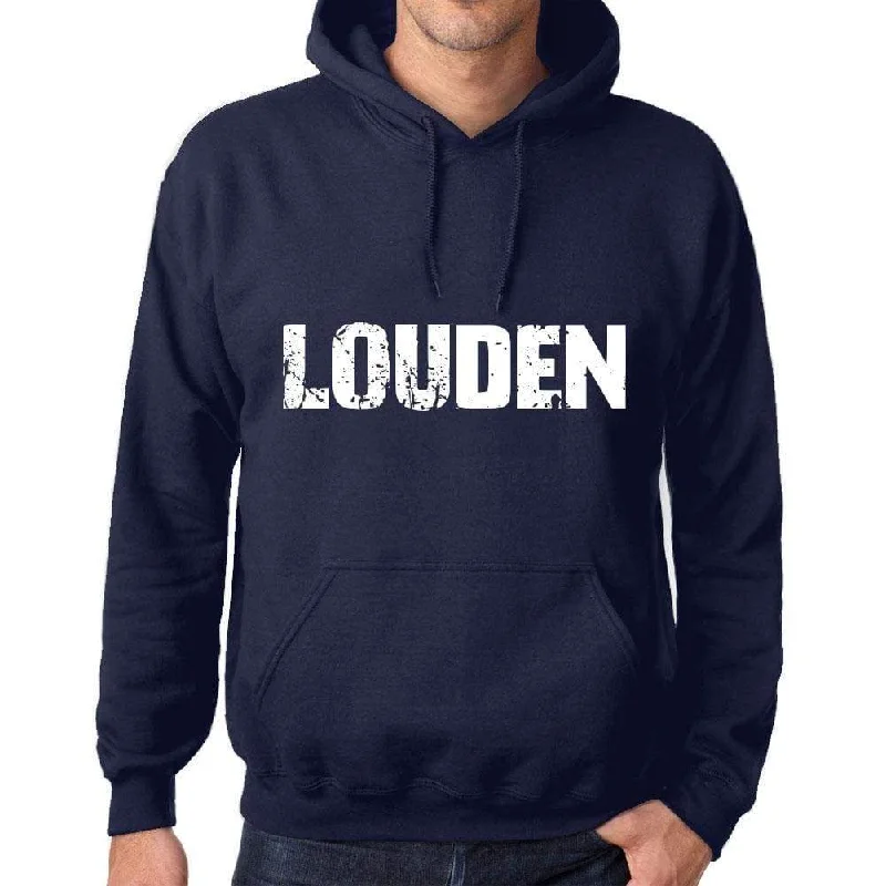 Unisex Printed Graphic Cotton Hoodie Popular Words LOUDEN French Navy