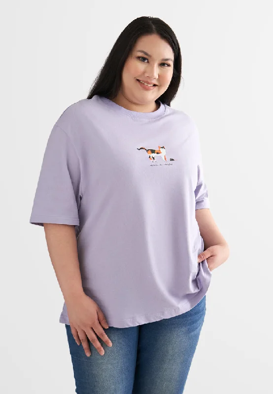 Gratitude Short Sleeve Single Jersey Graphic Tee - Purple Cat