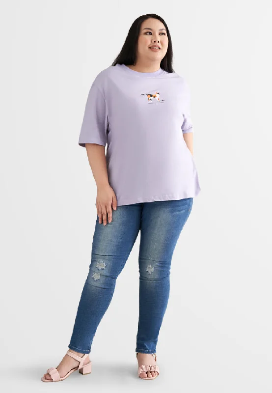 Gratitude Short Sleeve Single Jersey Graphic Tee - Purple Cat