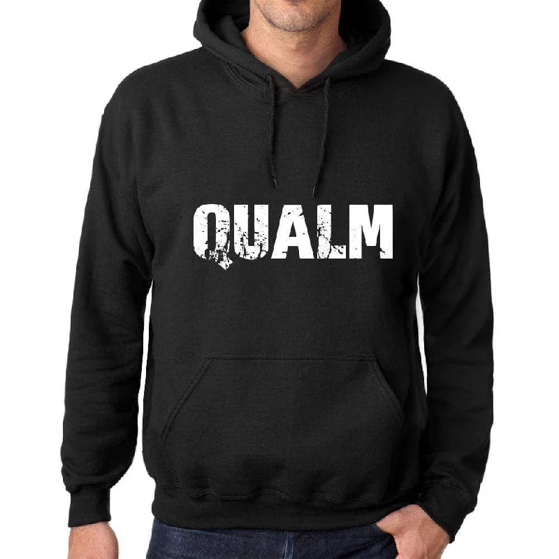 Men's Women's Unisex Printed Graphic Cotton Hoodie Soft Heavyweight Hooded Sweatshirt Pullover Popular Words QUALM Deep Black