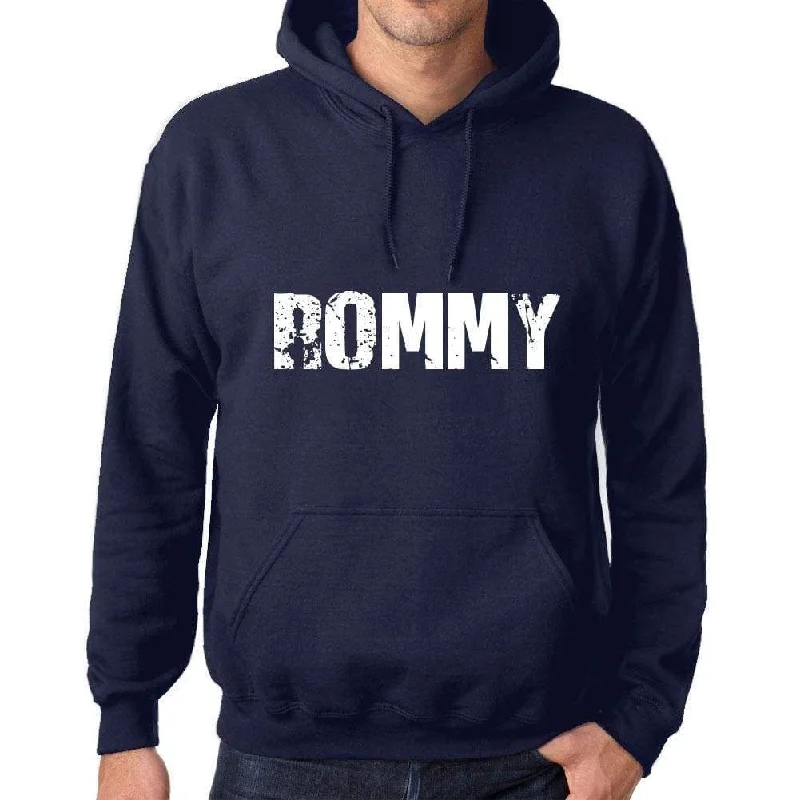 Unisex Printed Graphic Cotton Hoodie Popular Words ROMMY French Navy