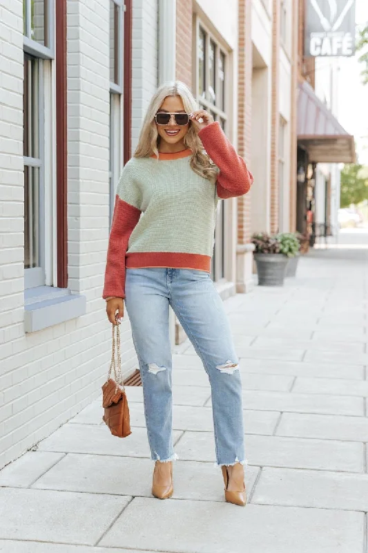 Sage Color Block Pullover Sweater