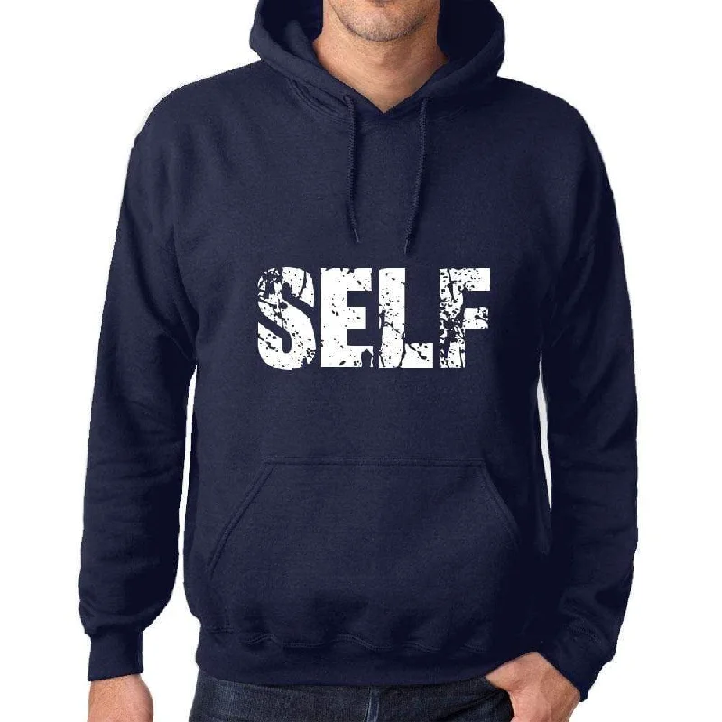 Unisex Printed Graphic Cotton Hoodie Popular Words SELF French Navy