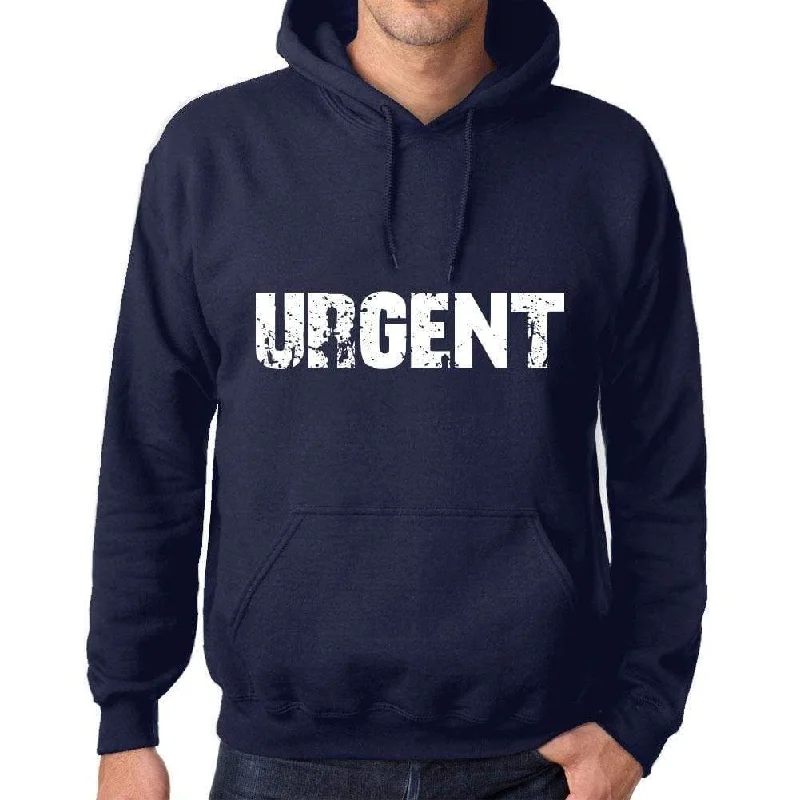 Unisex Printed Graphic Cotton Hoodie Popular Words URGENT French Navy