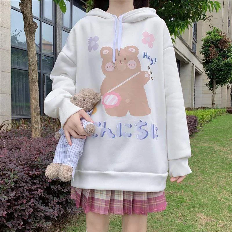 Women's Kawaii Bear Printed Loose Hoodies