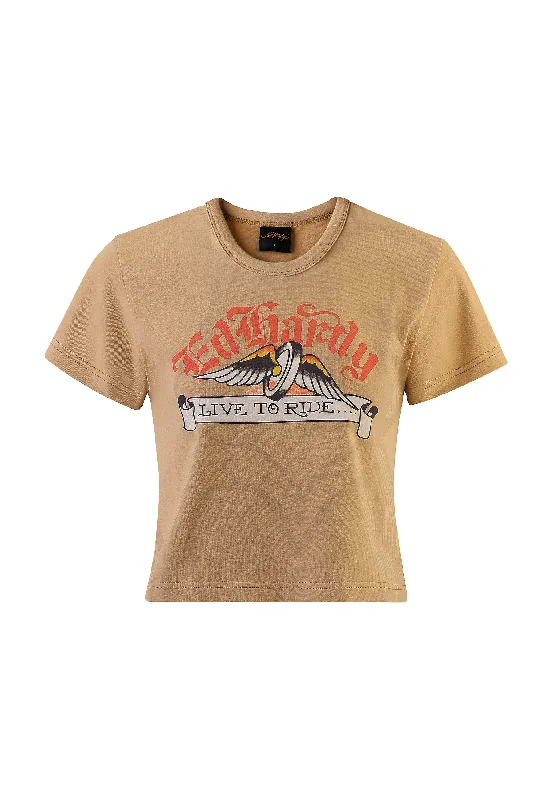 Womens Live To Ride Baby Tshirt Top - Brown