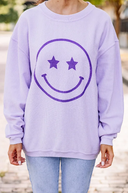 All Smiles Lilac Purple Corded Graphic Sweatshirt