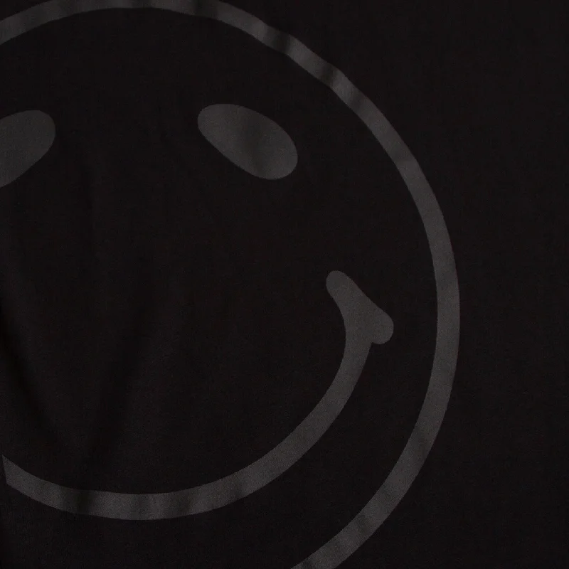 Black On Black Side Smiley Back  - Pullover Hood - Black