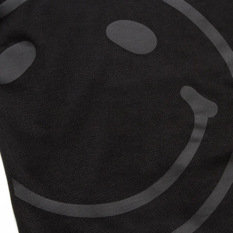 Black On Black Side Smiley Back  - Pullover Hood - Black