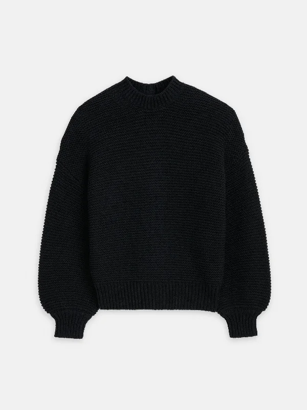 Button-Back Crewneck Sweater