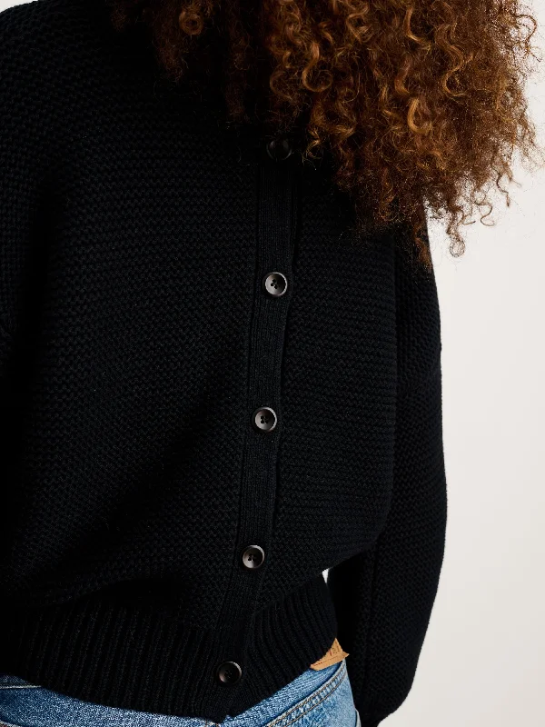 Button-Back Crewneck Sweater