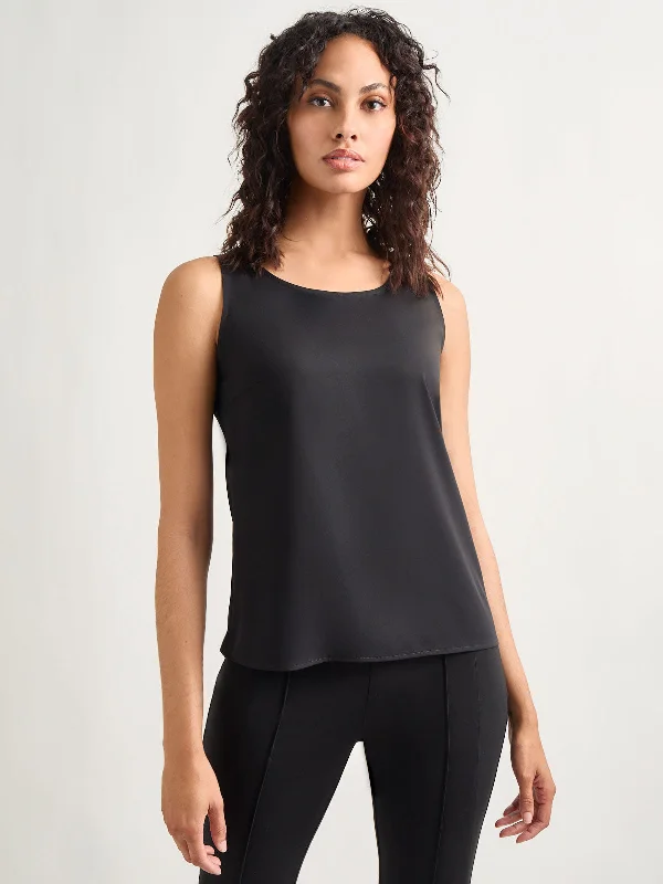 Classic Crepe de Chine Tank Top, Black