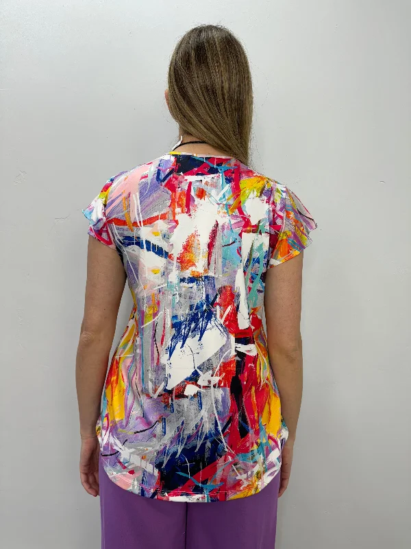 Colorful Graffiti V-Neck Top