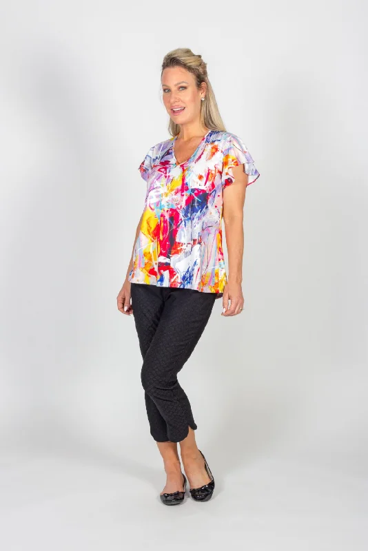 Colorful Graffiti V-Neck Top