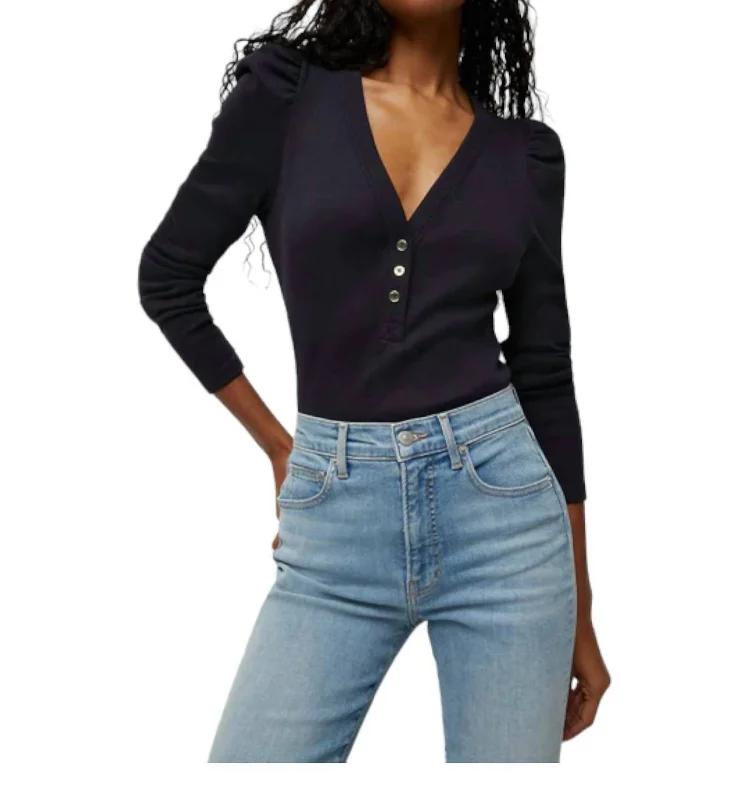 Dekalb Cotton Rib-Knit Top In Navy Blue