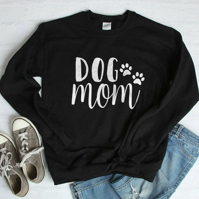 Dog Mom Women's Plus Velvet Fashionable Long Sleeve Casual Sweatshirt Printing Dog Lover Sweatshirt Clothing