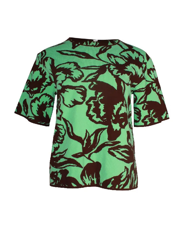 Dries Van Noten Floral Jacquard-knit T-shirt in Green Viscose