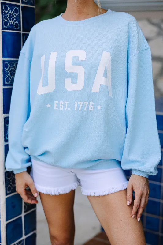 Est. 1776 Baby Blue Graphic Corded Sweatshirt