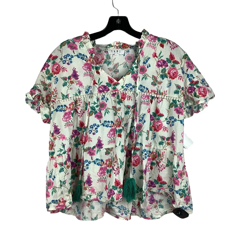 Floral Print Top Short Sleeve Thml, Size L