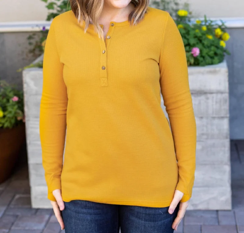 Harper Henley Long Sleeve Top In Mustard