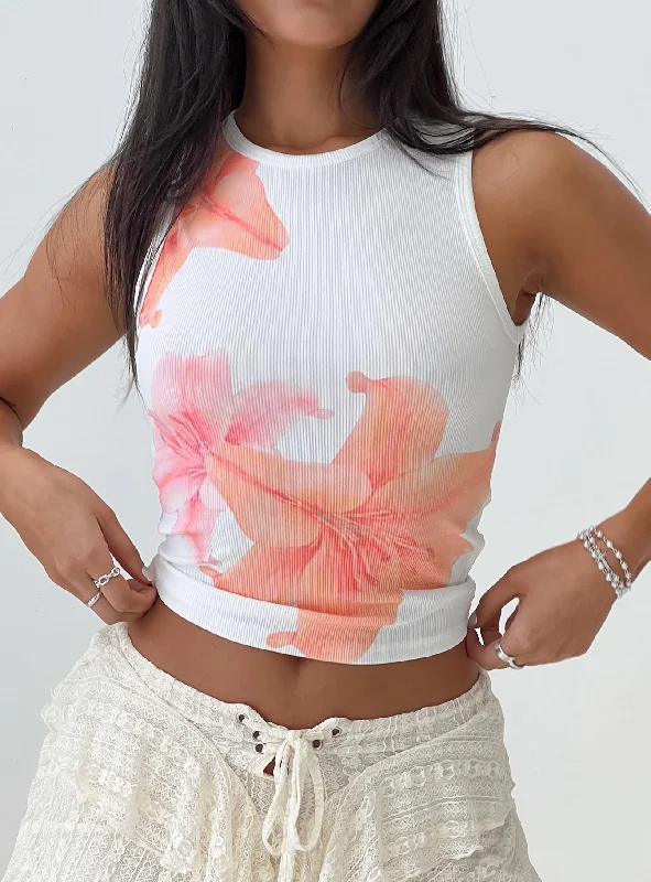 Hibiscus Tank Top White / Multi