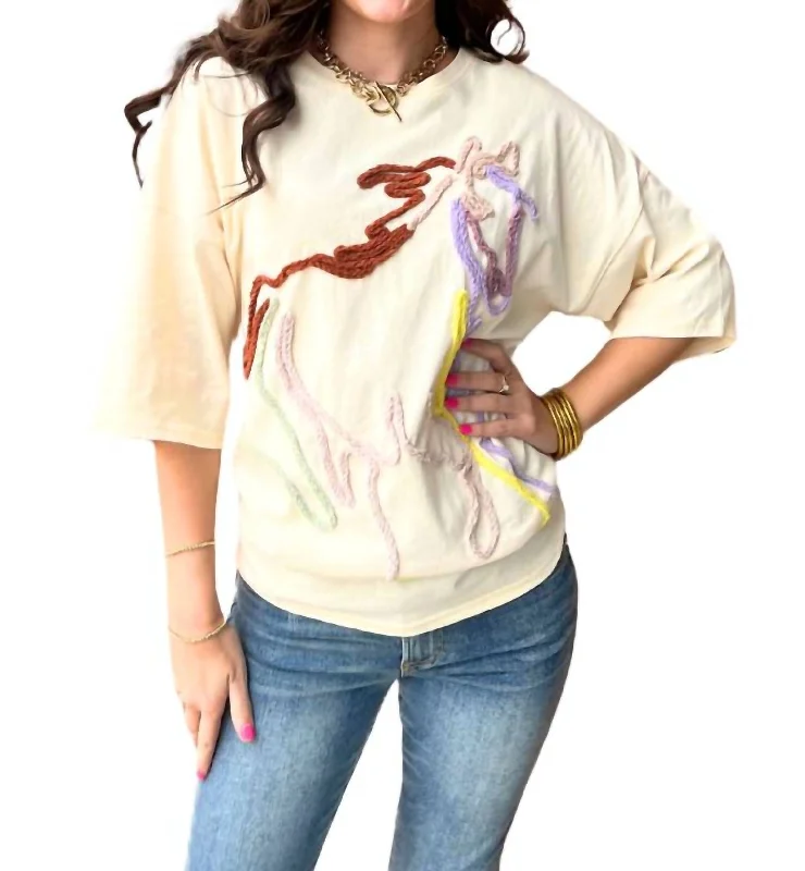 Horse Embroidered Top In Cream