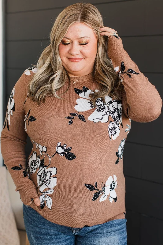 Just For Love Floral Sweater- Mocha