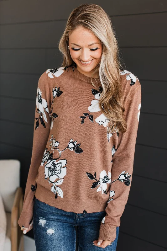 Just For Love Floral Sweater- Mocha